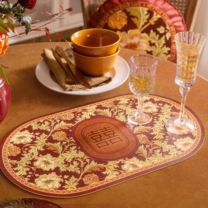 [Two] Splendid Marriage Festive Placemat Red High-quality Wedding Dining Table Mat Waterproof Oil-proof Heat Insulation Mat