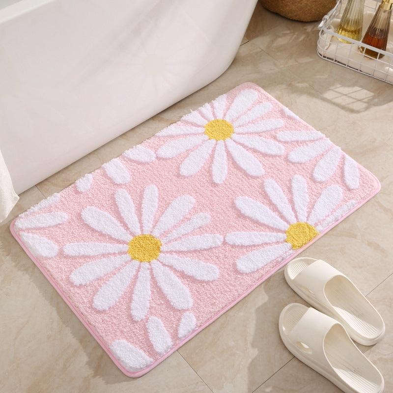 Feblilac Cute Daisy Bathmat, Pink/Blue/Green/Beige/Grey Floral Bathroom Rug - Feblilac® Mat