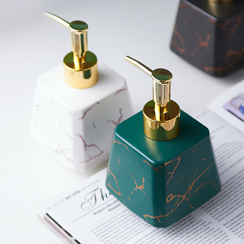 Cute Ceramic Soap Dispenser, Marble Texture Pottery Shampoo Lotion Bottle, 350ml - view 4