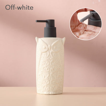 Off white Ceramic Soap Dispenser, Liquid Bathroom Bottle, Owl Design, Refillable Reusable Lotion Pump for Bathroom Kitchen, 480ml/16.23oz