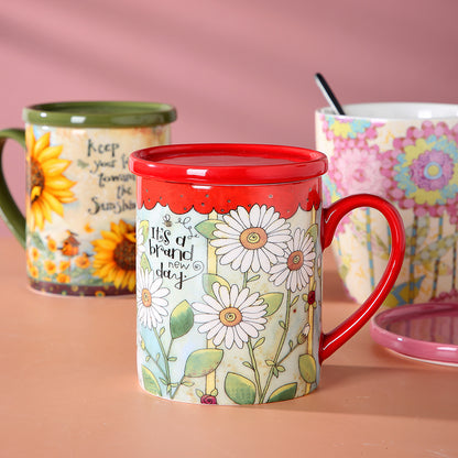 Feblilac Sunflower and Animal Coffee Mug Latte Milk Tea Ceramic Cup Mugs