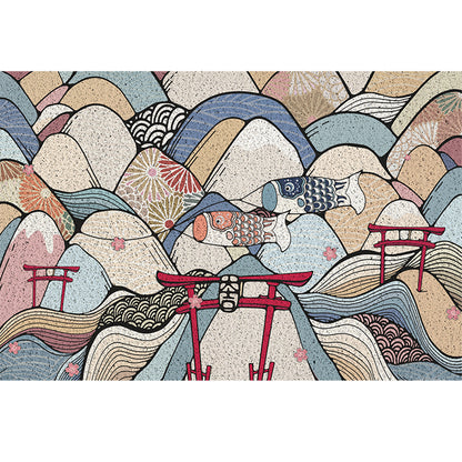 Feblilac Japanese Style Fish And Mountain  Entrance Door Mat