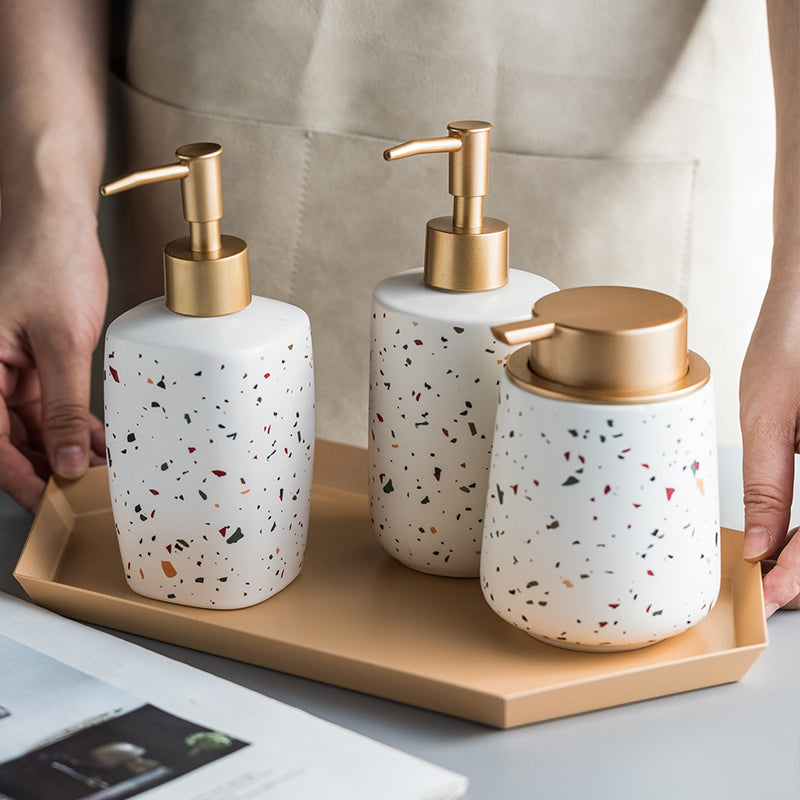 Ceramic Soap Dispenser, Liquid Soap Pump Bottle, Colorful Marble Texture - view 4