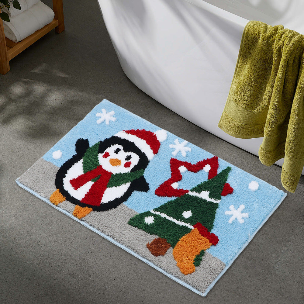Feblilac Merry Christmas Tree and Happy Santa Claus Snowman Bath Mat - Feblilac® Mat
