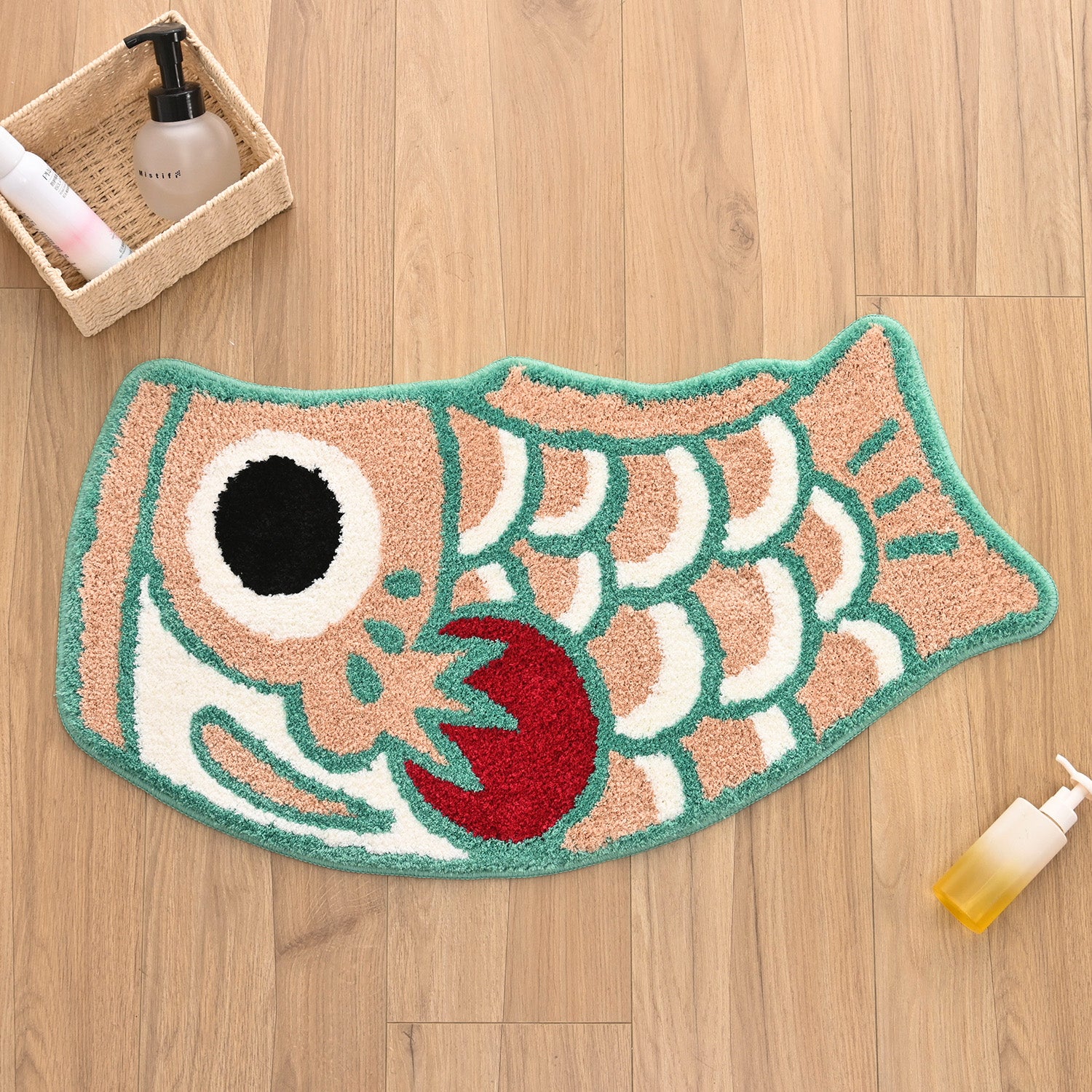 Feblilac Cute Light Orange and Green Koi Fish Bath Mat, Koi Fish Rug ...