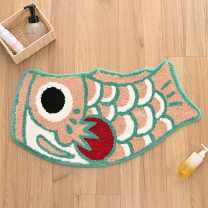 Feblilac Cute Light Orange and Green Koi Fish Bath Mat