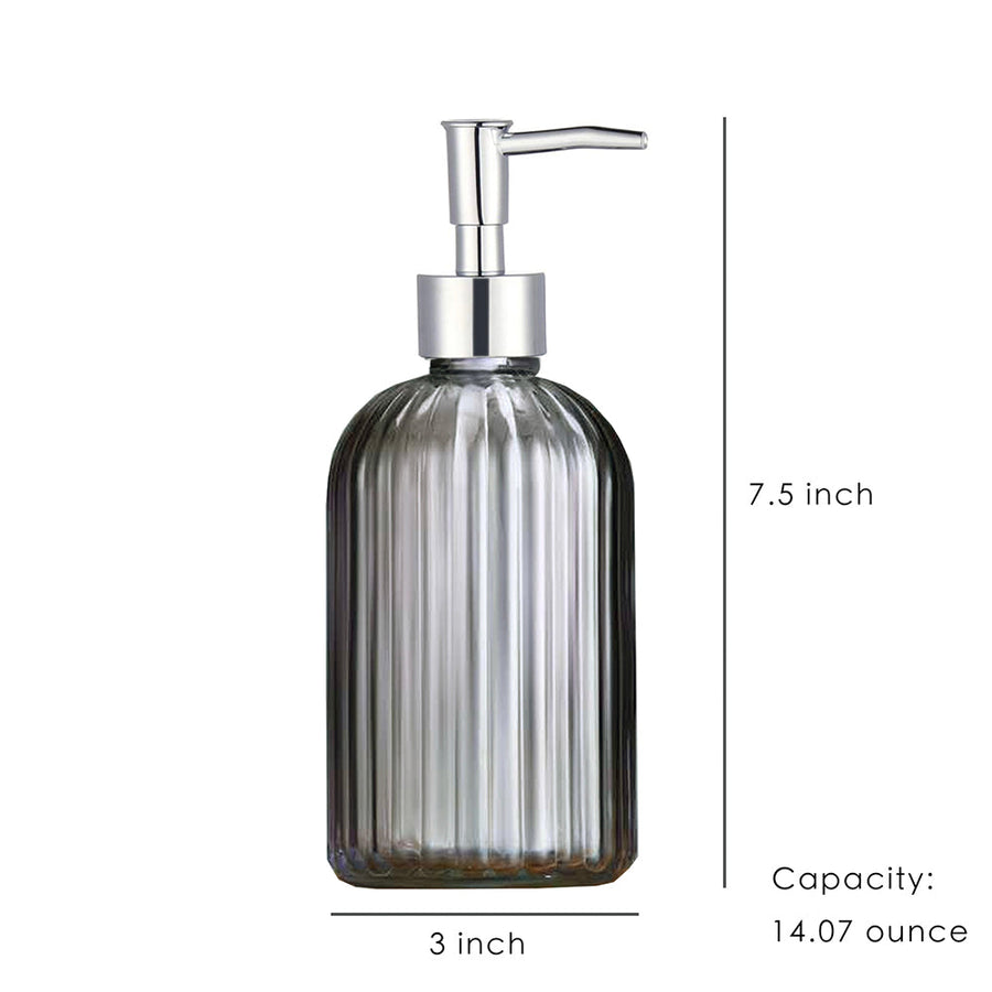 Gray Glass Soap Dispenser, Simple Lines Pump Bottle, 420ml/14.07 oz - view 2