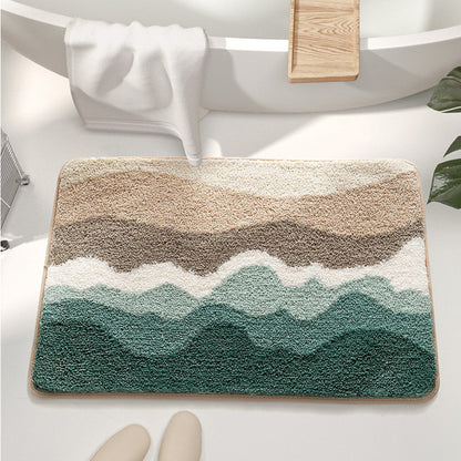 Feblilac Abstract Blue Wave Ocean Bath Mat Green Mountain Rug