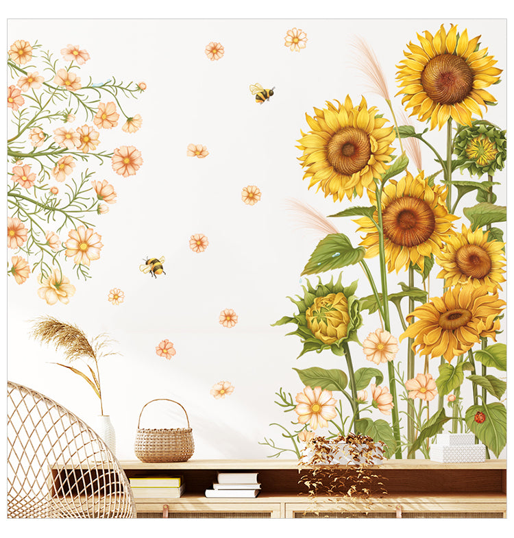 Feblilac Yellow Sunflower And Pink Flowers PVC Self-Adhesive Wall Decals - view 2