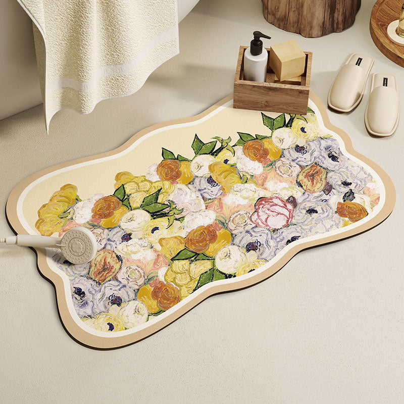 Feblilac Flowers Oil Painting Diatomaceous Earth Bathmat - view 3