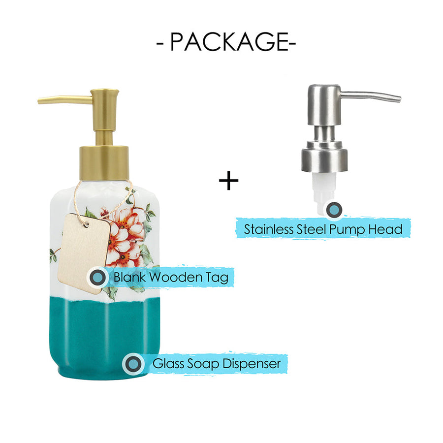 Floral Ceramic Soap Dispenser, Elegant-Design Pump Bottle, 350ml/12.3 oz - view 3