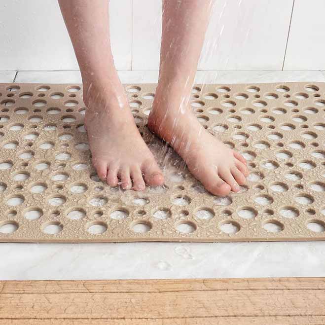 Feblilac TPE Blue/Grey/Khaki/White Drain Holes and Suction Cups Antiskid Tub Rug, Bathtub Mats