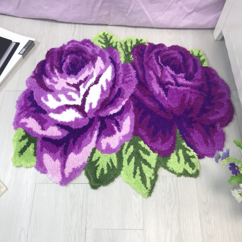 Feblilac Two Rose Flower Tufted Bath Mat