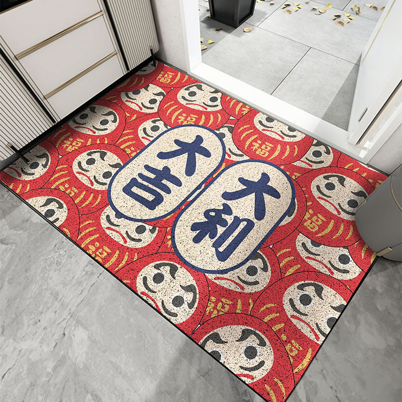 Japanese Style PVC Entrance Door Mat, Red Daruma Mat for Front Door Patio, Cute Home Decor - view 3