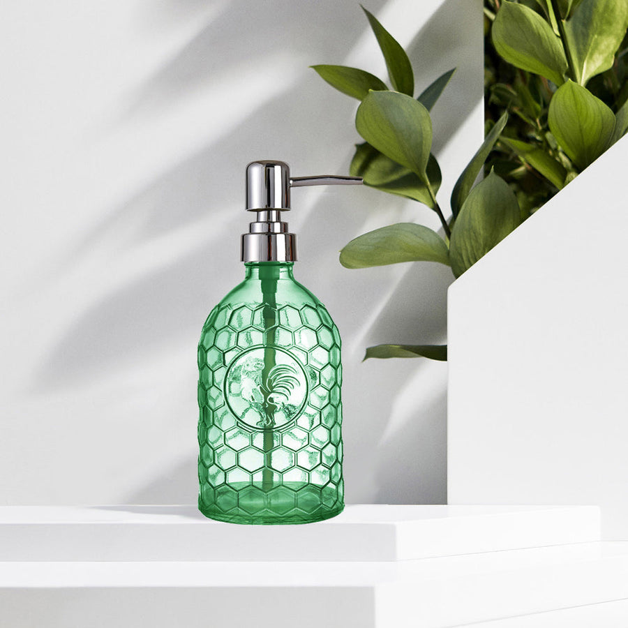 Glass Soap Dispenser, Green Rooster Pump Bottle, 500ml/17.6 oz - view 3