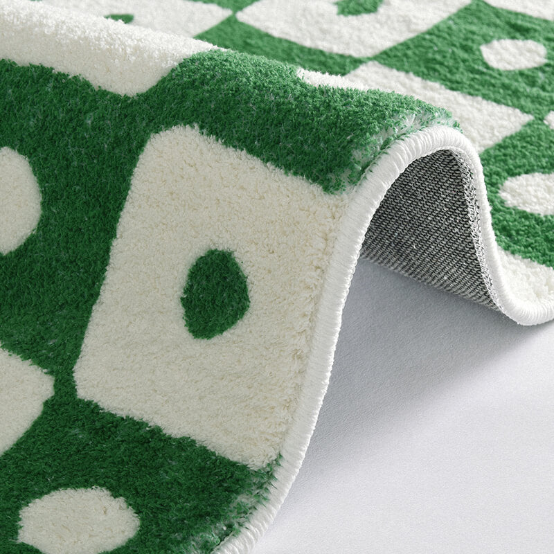 Green and Cream Checked Dot Bedroom Runner - Feblilac® Mat