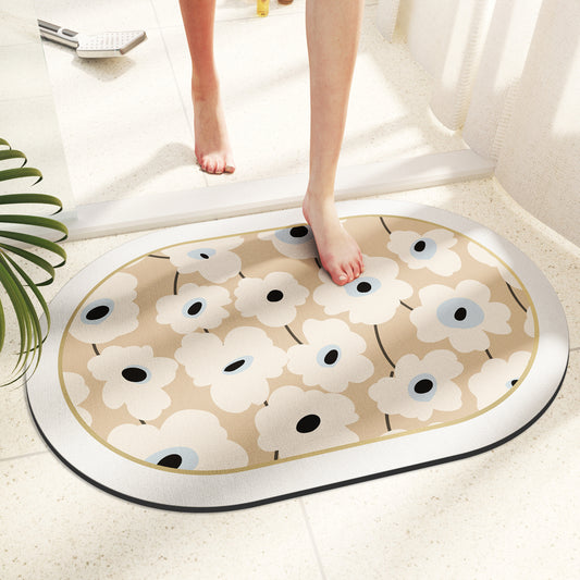 White Floral Soft Diatomaceous Earth Bath Mat