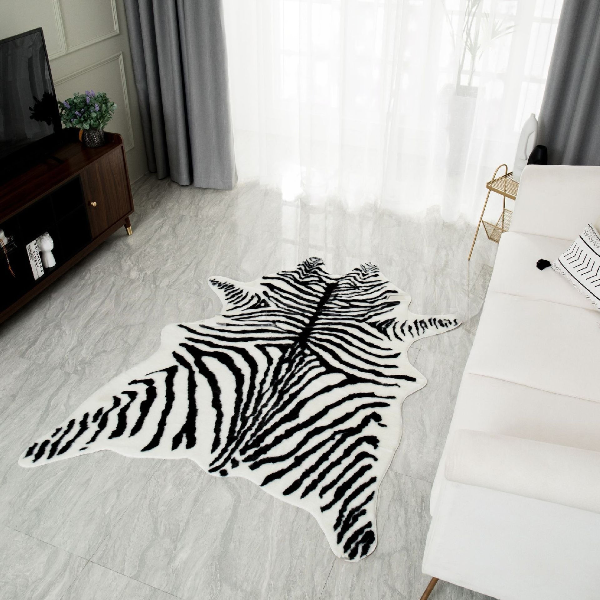 Feblilac Irregular Big Zebra Style Artificial Furs Area Rug