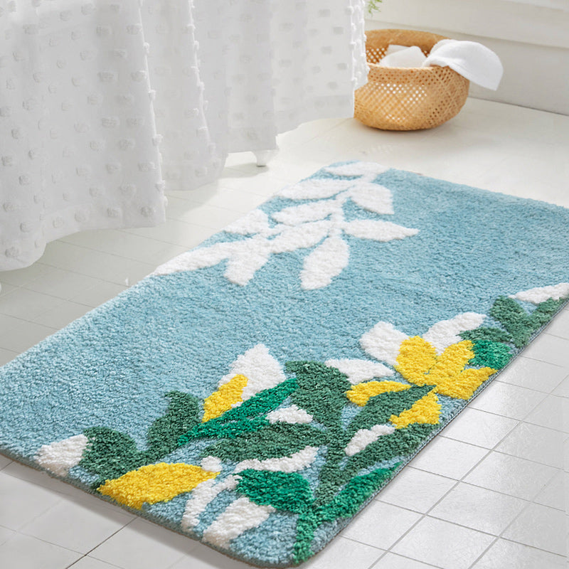 Yellow Flower and Green Leaves Bath Mat - Feblilac® Mat