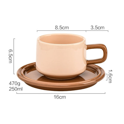 Nordic Style Ceramic Mug with Saucer, Multiple Colors Available