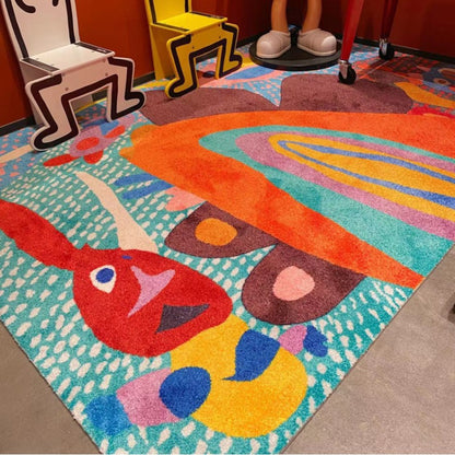 Feblilac Colorful Rainbow and Abstract Rhinoceros Kids Living Room Mat Carpet