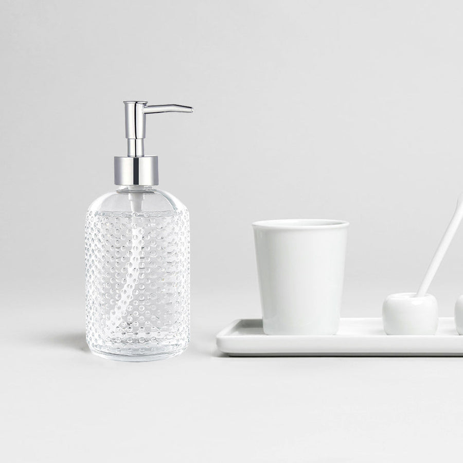 Clear Glass Soap Dispenser, Dot Design Pump Bottle, 420ml/14.7 oz - view 4