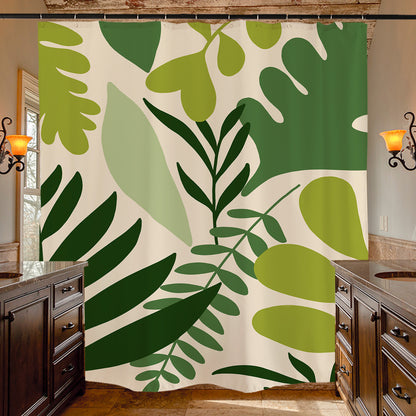 Feblilac Green Tropical Plant Leaves Shower Curtain with Hooks