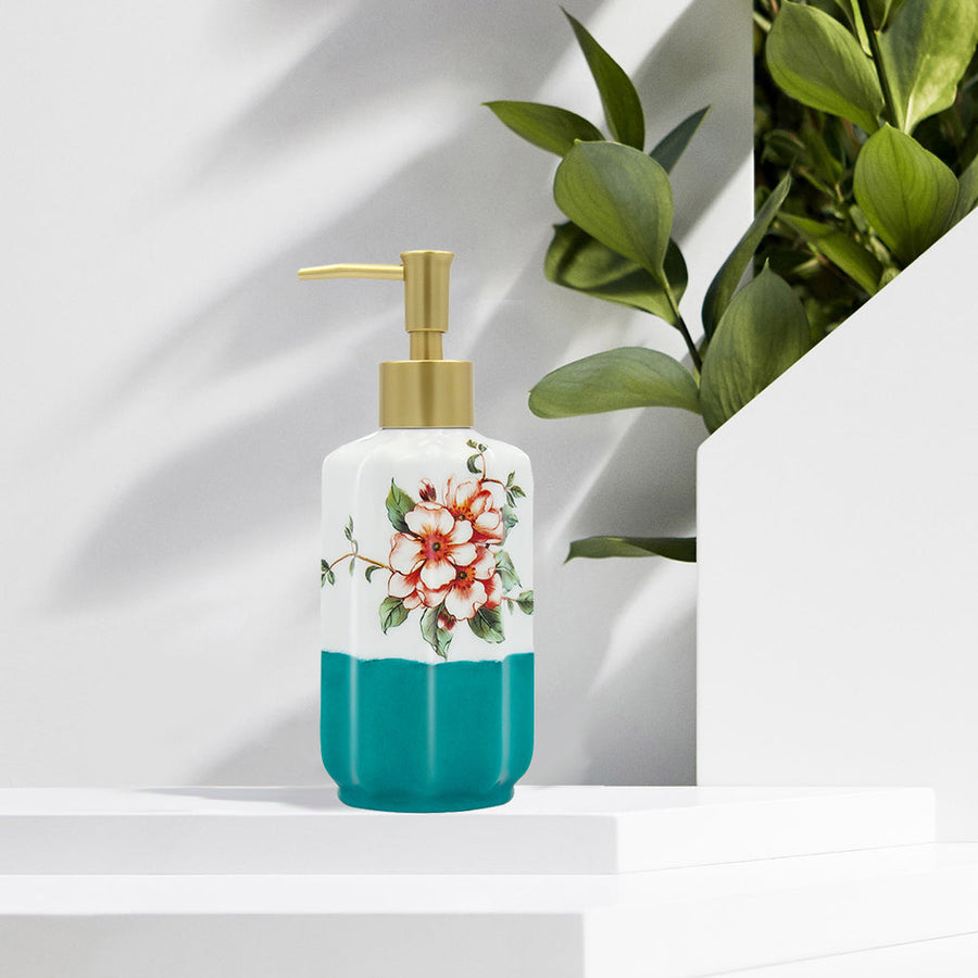 Floral Ceramic Soap Dispenser, Elegant-Design Pump Bottle, 350ml/12.3 oz - view 4