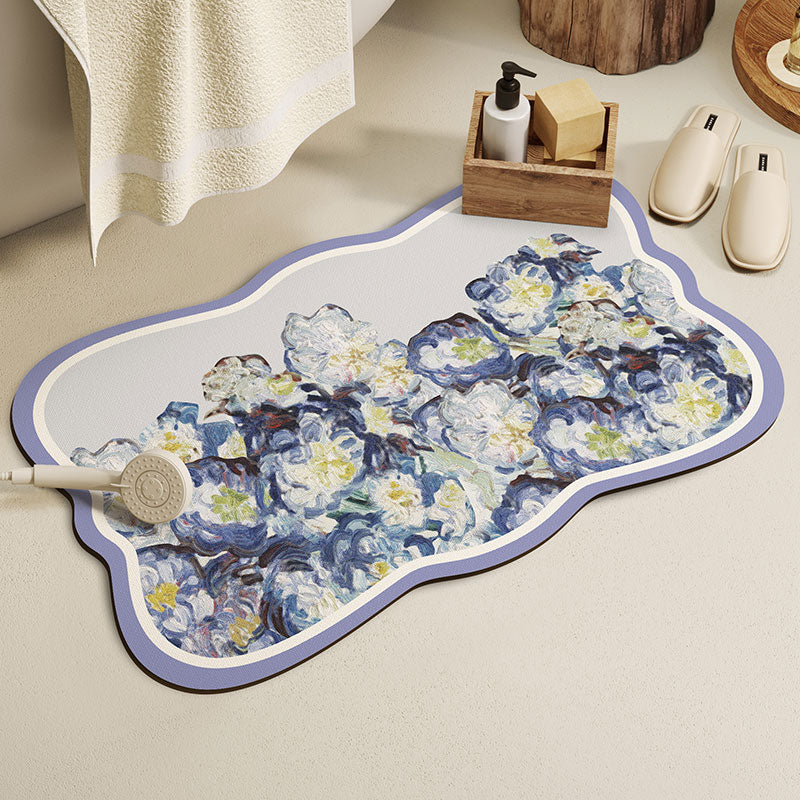 Feblilac Flowers Oil Painting Diatomaceous Earth Bathmat - view 4