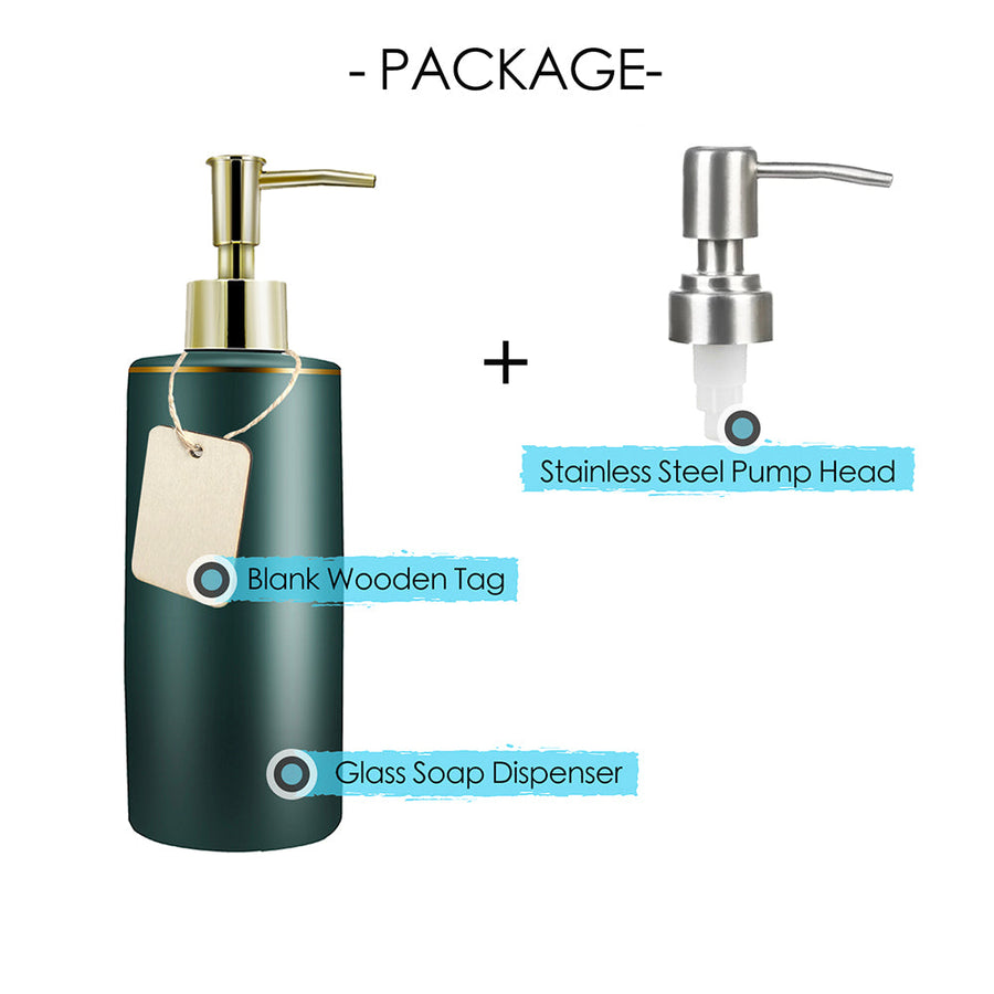 Luxury Green Glass Soap Dispenser, European Style Pump Bottle, 400ml/13.72 oz - view 4