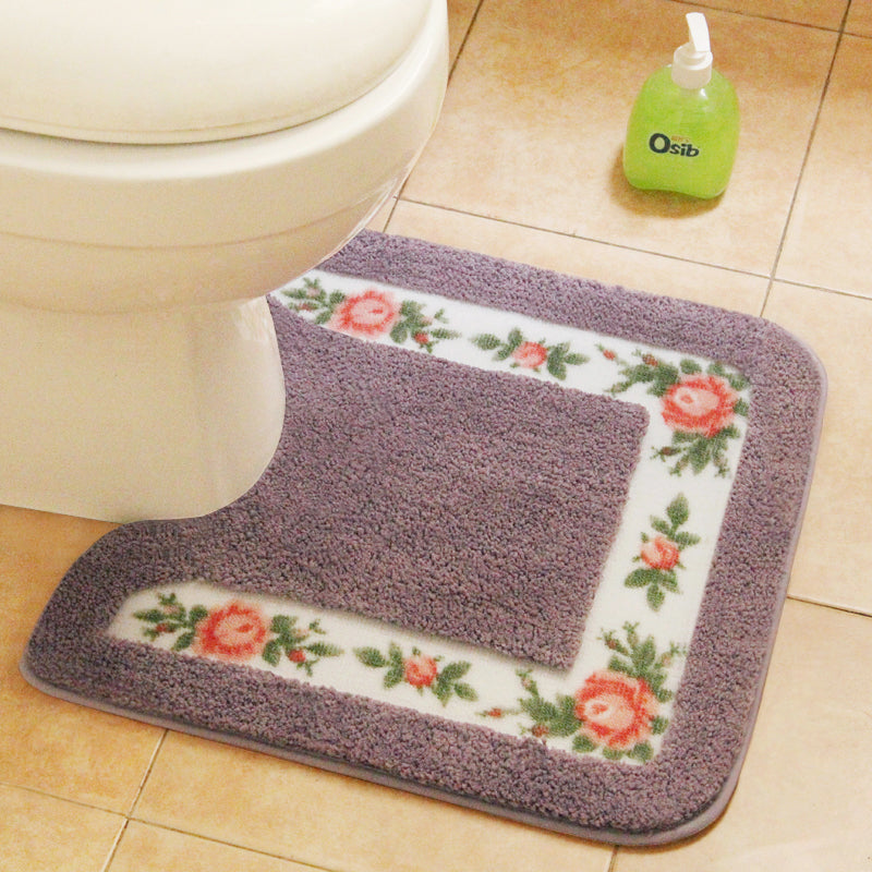 Feblilac Square Flower Tufted Toilet U-Shaped Floor Bathroom Mat - view 4