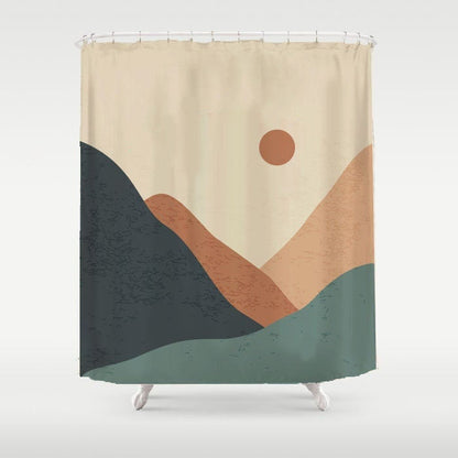 Modern Mountain River Shower Curtain