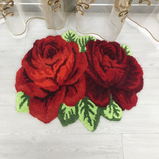 Feblilac Two Rose Flower Tufted Bath Mat