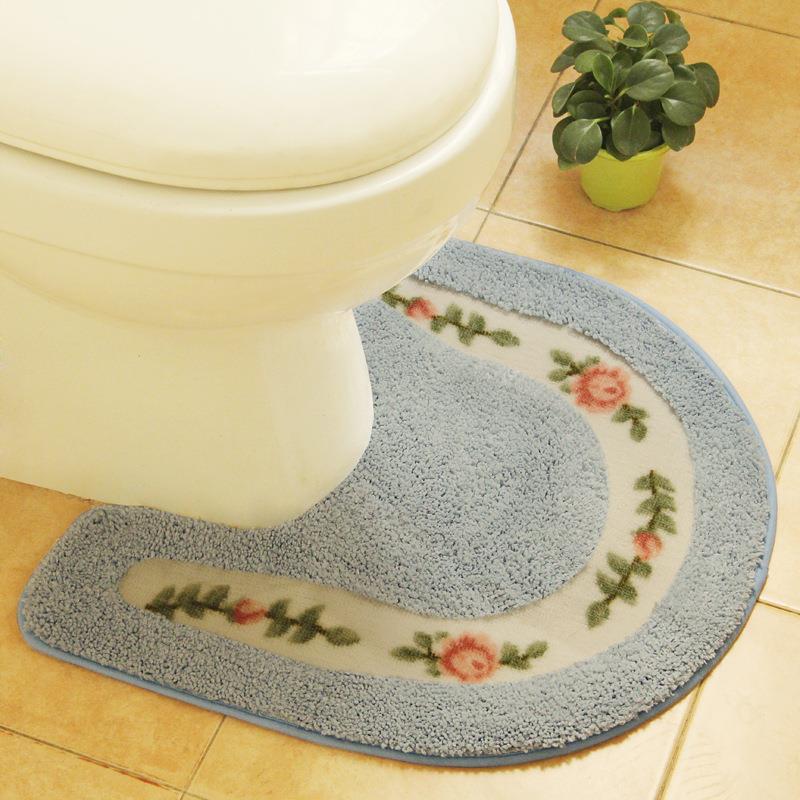 Feblilac Oval Flower Tufted Toilet U-Shaped Floor Bathroom Mat
