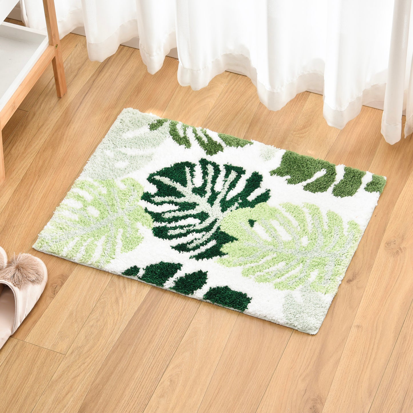 Green Leaves Bathroom Rug, Tropical Monstera Leaves Bath Mat - Feblilac® Mat