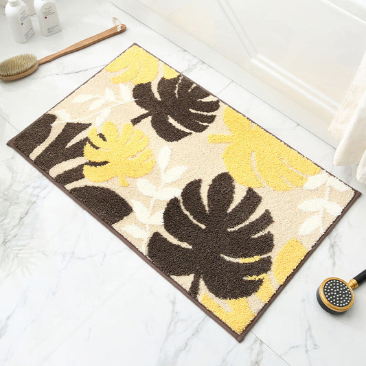 Feblilac White Brown Yellow Monstera Leaves Forest Bath Mat - Feblilac® Mat