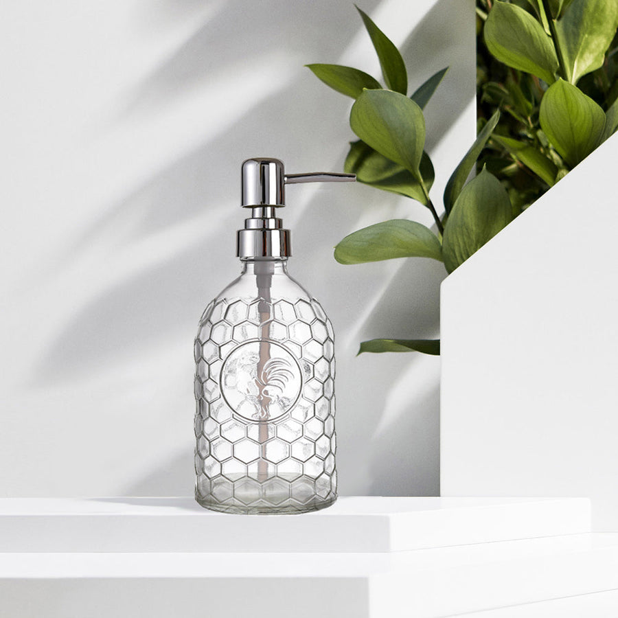 Clear Glass Soap Dispenser, Rooster Pump Bottle for Bathroom and Kitchen, 17.6 Oz/500ml - view 4