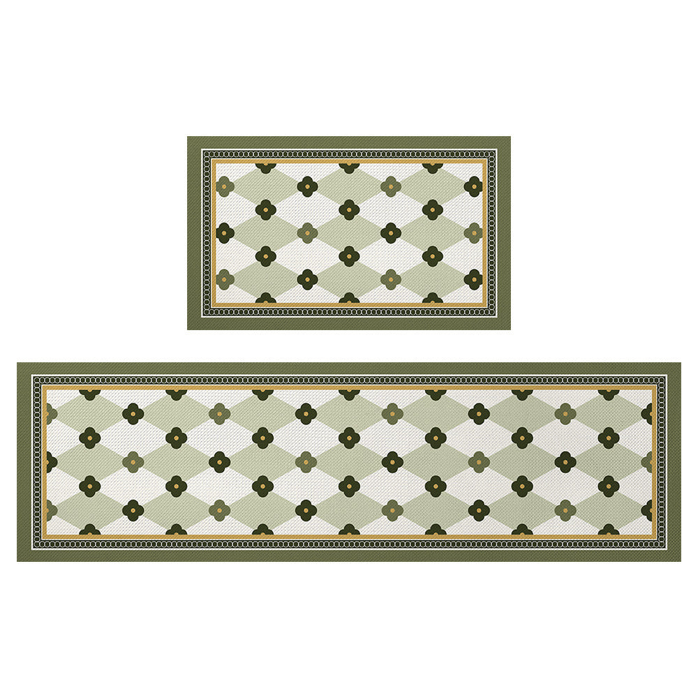 Feblilac Jasper Darker Green Flower Geometric Pattern PVC Leather Kitchen Mat - Feblilac® Mat