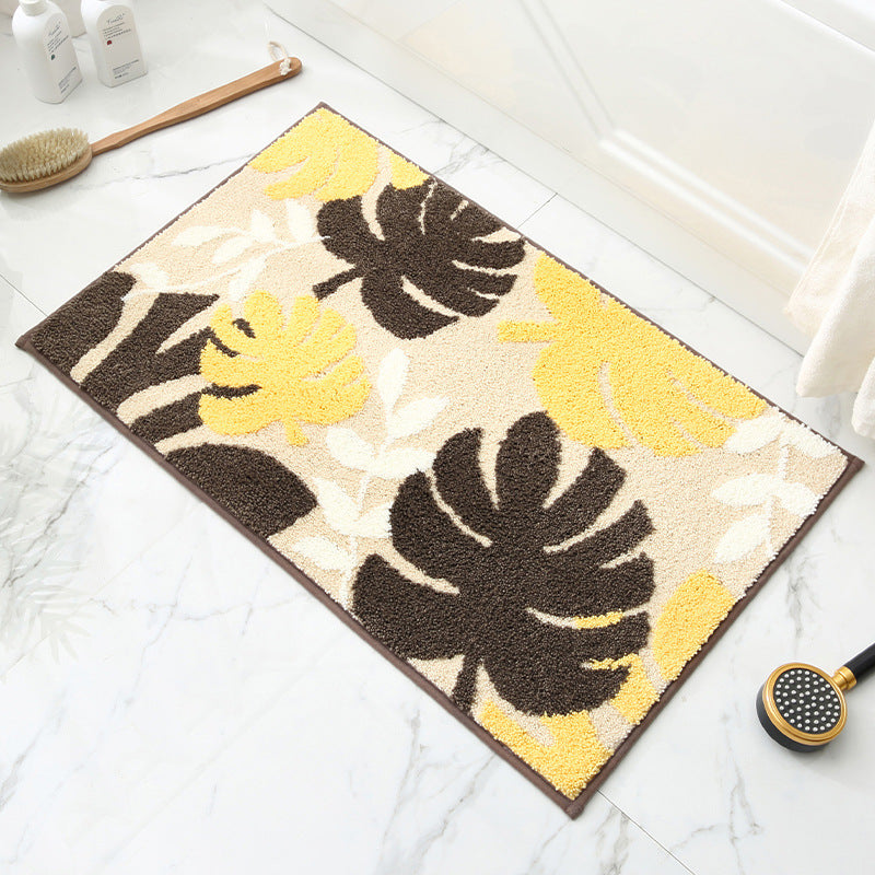 Feblilac Yellow Brown and Green Leaves Forest Bath Mat - Feblilac® Mat