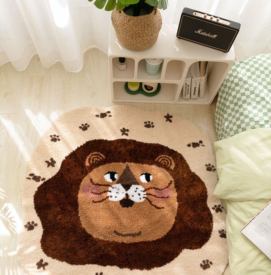 Cartoon Lion Area Mat, Cute Cartoon Animal Mat for Kid's Room, Living Room Area Carpet, 43x43 inches - Feblilac® Mat