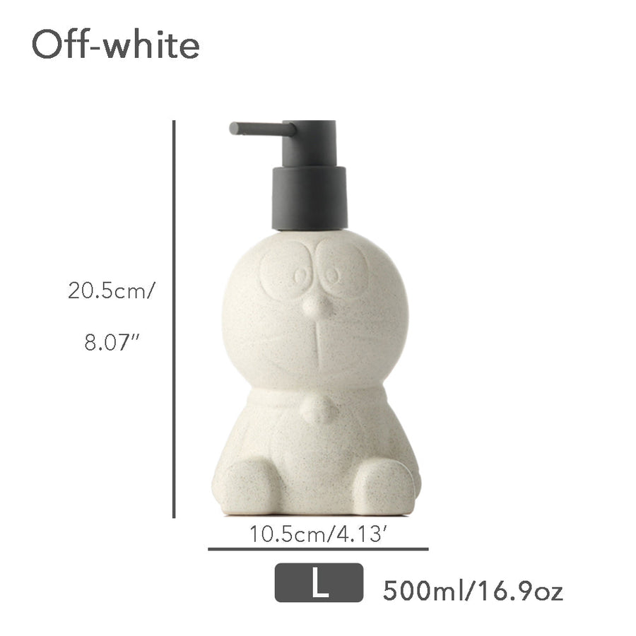 Off white Ceramic Soap Dispenser, Liquid Bathroom Bottle, Blue Robot-Cat, Refillable Reusable Lotion Pump for - view 4