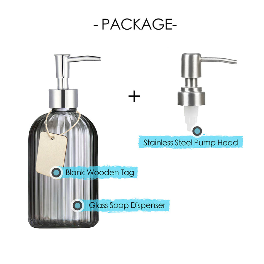 Gray Glass Soap Dispenser, Simple Lines Pump Bottle, 420ml/14.07 oz - view 3