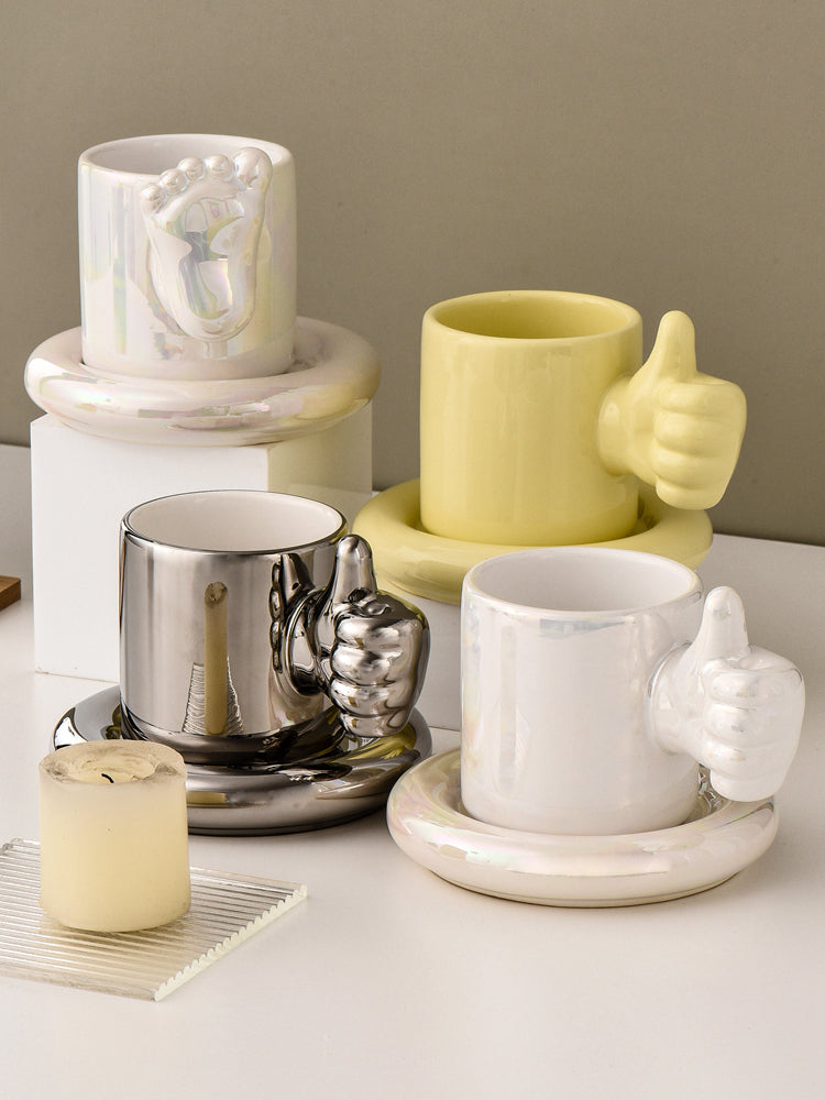 Nordic Ceramic Style Thumb Foot Mug, Fun Coffee Tea Cup with Saucer - view 2