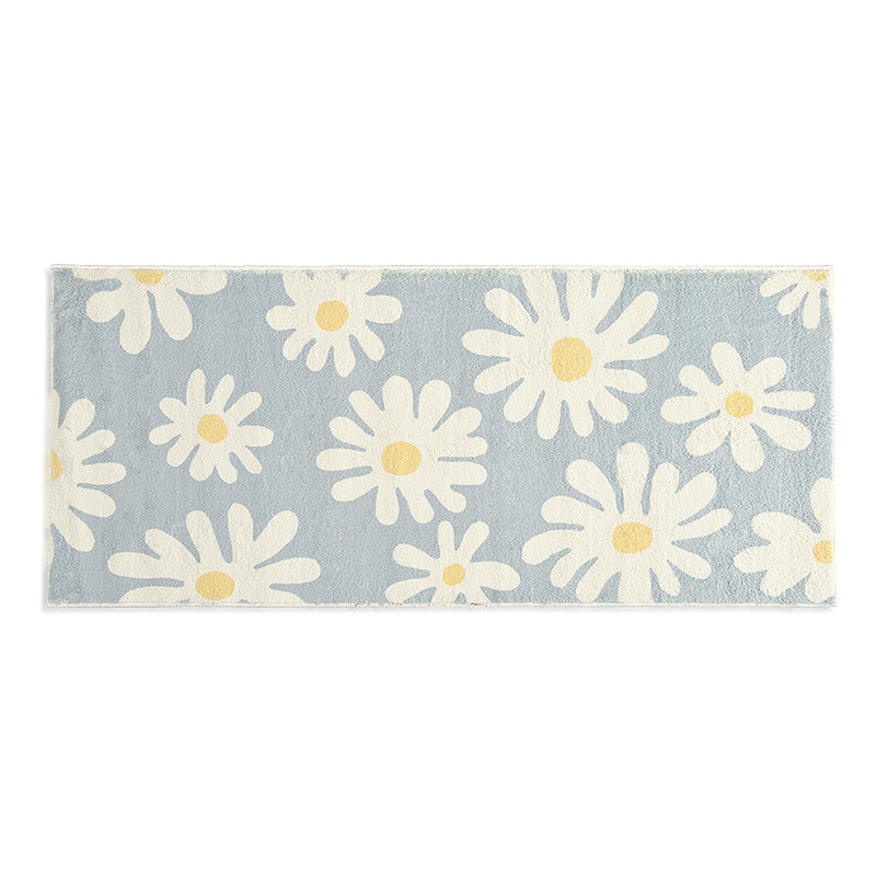 Feblilac White Daisy Green and Blue Ground Bedroom Mat - Feblilac® Mat
