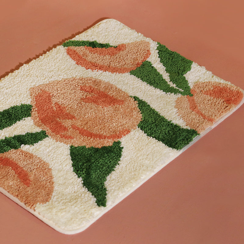 Lovely Peach Bath Mat, Green Pink Bathroom Rug, Cute Fresh Fruit Decor for Home, Housewarming Gift Idea for Nature Lover, 50x70cm or 19x27 inches - Feblilac® Mat