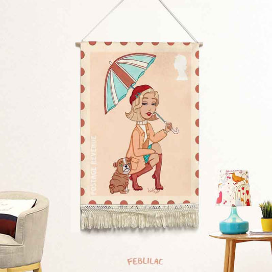 Feblilac Rainy Days Handmade Macrame Hanging Wall Decor Art, Woven Tapestry, Wall Decoration by AmeliaRose Illustrations from UK