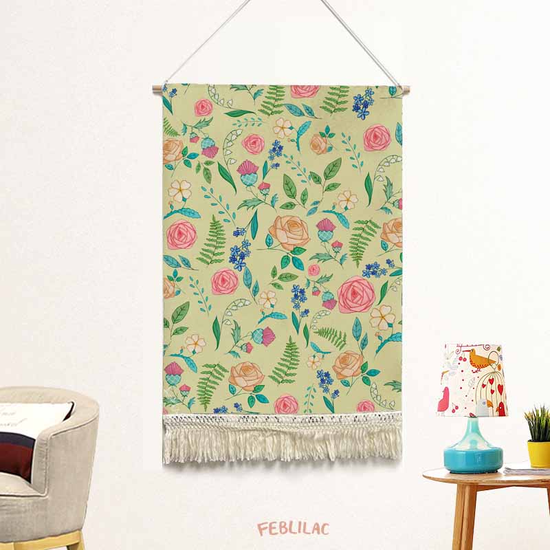 Feblilac The English Garden Handmade Macrame Hanging Wall Decor Art, Woven Tapestry, Wall Decoration by AmeliaRose Illustrations from UK