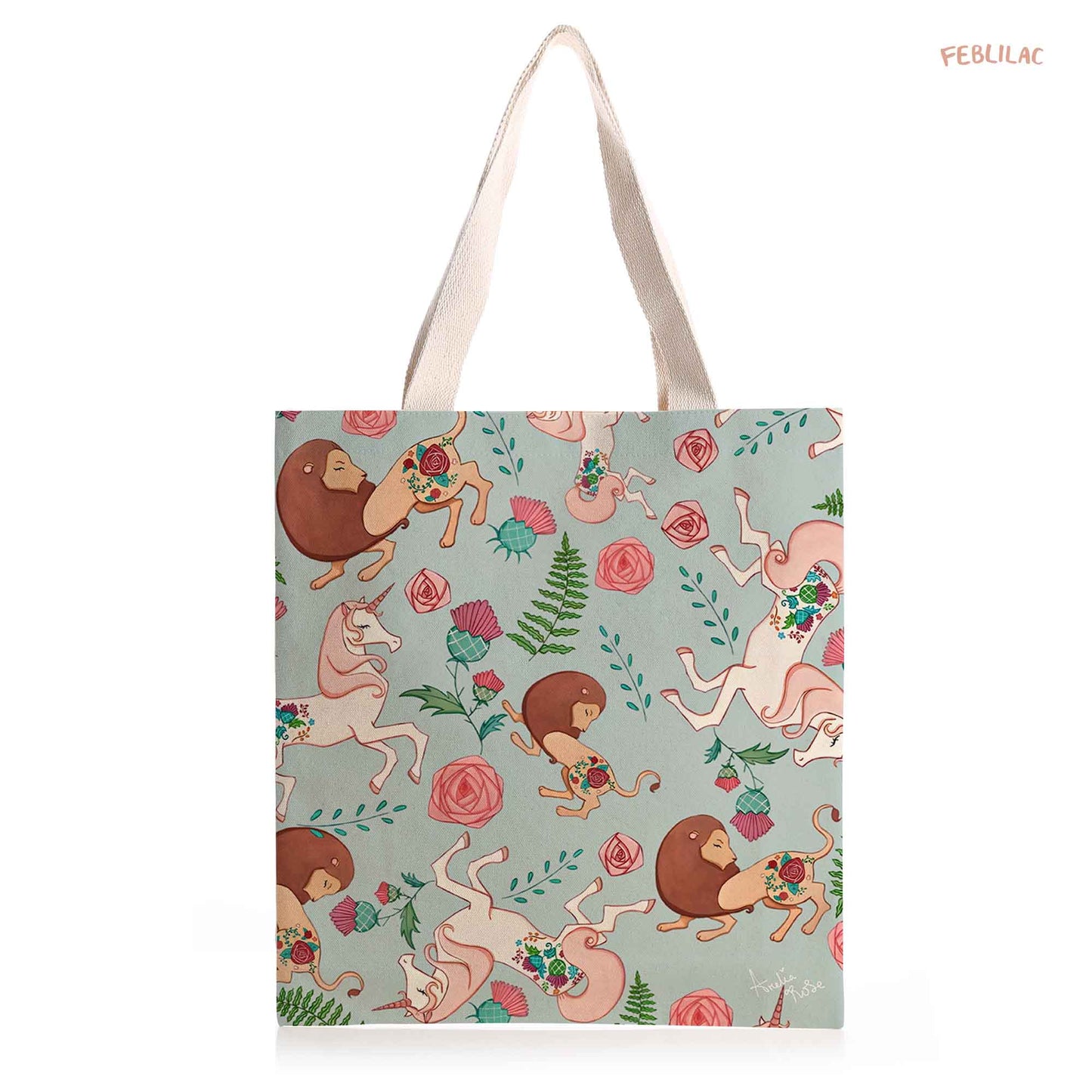 Feblilac The Lion and the Unicorn Canvas Tote Bag by AmeliaRose Illustrations from UK