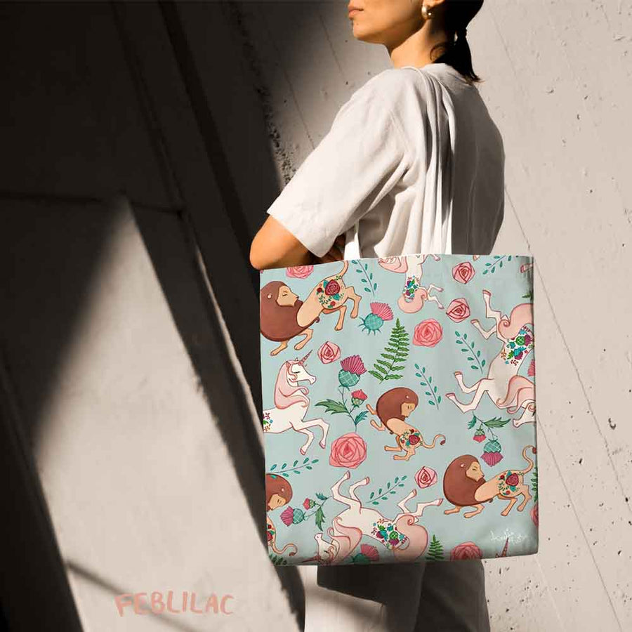 Feblilac The Lion and the Unicorn Canvas Tote Bag by AmeliaRose Illustrations from UK