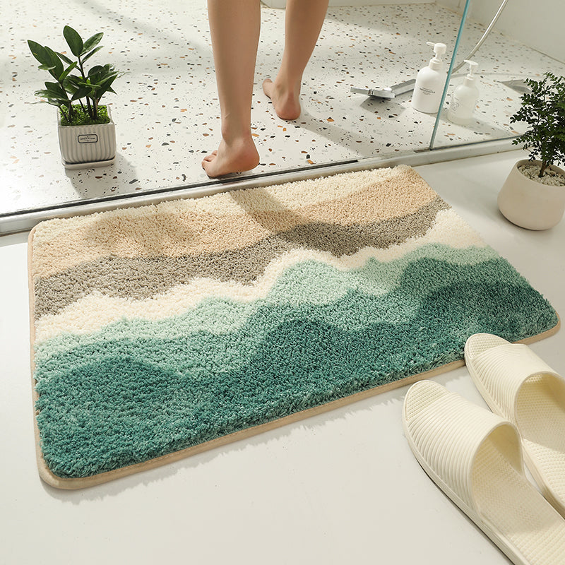 Feblilac Abstract Blue Wave Ocean Bath Mat Green Mountain Rug